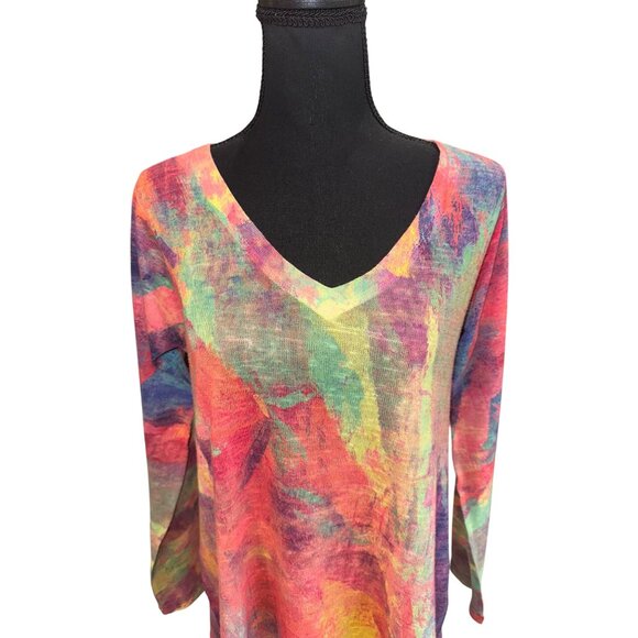 Soft Surroundings Multicolor Abstract Print V-Neck Tunic Sweater Artsy Top M - Picture 4 of 9